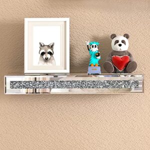 shyfoy mirrored floating wall shelf with crystal crushed diamond inlay, decorative wall mounted shelf for bedroom/bathroom/living room, luxury display ledge of trophy and photo frame