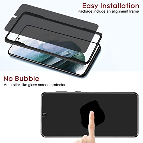 Esanik [2+2 Pack] Privacy Screen Protector for Samsung Galaxy S22 5G 6.1-inch[NOT for S22 Plus/Ultra] Anti Spy PET Film(NOT Glass) with Easy Installation Frame + Camera Lens Protector Fingerprint ID Compatible