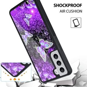 OOK Samsung Galaxy S22 Case Glitter Purple Butterfly Nebula Space Design Hard PC+Soft TPU Bumper Anti-Slip Ultra Thin Cover Protective Shockproof Case for Galaxy S22, 2022