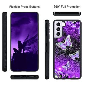 OOK Samsung Galaxy S22 Case Glitter Purple Butterfly Nebula Space Design Hard PC+Soft TPU Bumper Anti-Slip Ultra Thin Cover Protective Shockproof Case for Galaxy S22, 2022