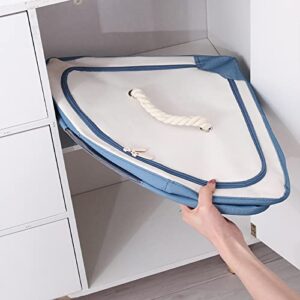 DUDNJC Foldable Storage Bins Cubes Boxes with Lid, Triangle Corner Collapsible Fabric Storage Box Navy