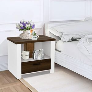 Giantex Nightstand, End Table with Glide Sliding Drawer & Open Cabinet, Modern Sofa Side Table for Bedroom Easy Assembly