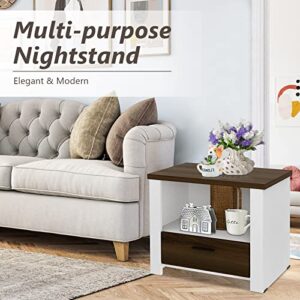 Giantex Nightstand, End Table with Glide Sliding Drawer & Open Cabinet, Modern Sofa Side Table for Bedroom Easy Assembly