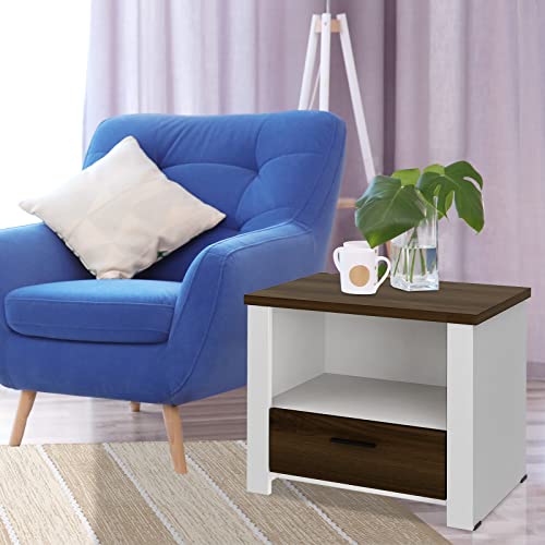 Giantex Nightstand, End Table with Glide Sliding Drawer & Open Cabinet, Modern Sofa Side Table for Bedroom Easy Assembly