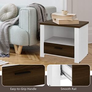 Giantex Nightstand, End Table with Glide Sliding Drawer & Open Cabinet, Modern Sofa Side Table for Bedroom Easy Assembly