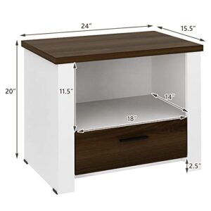 Giantex Nightstand, End Table with Glide Sliding Drawer & Open Cabinet, Modern Sofa Side Table for Bedroom Easy Assembly