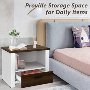 Giantex Nightstand, End Table with Glide Sliding Drawer & Open Cabinet, Modern Sofa Side Table for Bedroom Easy Assembly