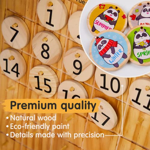 Panda Brothers Wooden Perpetual Calendar - Montessori Toy for Kids Learning Seasons, Months and Days of The Year, Preschool Calendar for Kids Learning at Home and Classroom Teaching, on Desk and Wall