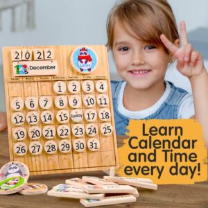 Panda Brothers Wooden Perpetual Calendar - Montessori Toy for Kids Learning Seasons, Months and Days of The Year, Preschool Calendar for Kids Learning at Home and Classroom Teaching, on Desk and Wall