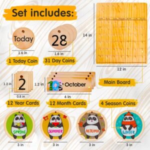 Panda Brothers Wooden Perpetual Calendar - Montessori Toy for Kids Learning Seasons, Months and Days of The Year, Preschool Calendar for Kids Learning at Home and Classroom Teaching, on Desk and Wall