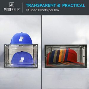 Modern JP Hat Organizer for Baseball Caps (2-Pack) - Transparent Hat Display, Premium Hat Storage Box - Quick Assembly Hat Rack Design with Easy Access Magnet Door, Black