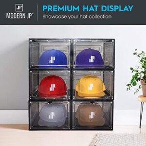 Modern JP Hat Organizer for Baseball Caps (2-Pack) - Transparent Hat Display, Premium Hat Storage Box - Quick Assembly Hat Rack Design with Easy Access Magnet Door, Black