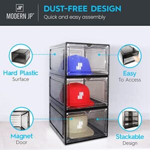 Modern JP Hat Organizer for Baseball Caps (2-Pack) - Transparent Hat Display, Premium Hat Storage Box - Quick Assembly Hat Rack Design with Easy Access Magnet Door, Black