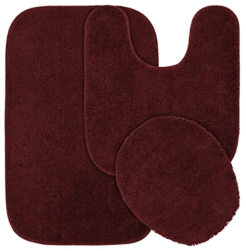 Garland Rug Traditional Plush 3 Piece Nylon Washable Bathroom Rug Set Chili Pepper Red