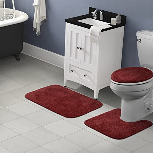 Garland Rug Traditional Plush 3 Piece Nylon Washable Bathroom Rug Set Chili Pepper Red