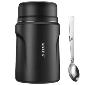 aozex thermos for hot food, 16 oz vacuum insulated food jar small kids food thermos container with spoon, stainless steel lunch thermos food jar leak proof soup thermos for adults, black