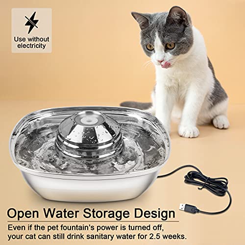 HUICOCY Cat Water Fountain Stainless Steel, 88Oz/2.6L Large Capacity Pet Fountain with Ultra-Quiet Design, 360° Automatic Cat Drinking Fountain Easy Assemble and Clean, Supply Water Even if Power Off