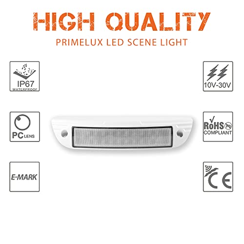 Primelux Porch Light for RV 9" Blue LED RV Exterior Utility Lights, 12V/24V 180° Flood Beam Lighting Work Light, 20W 2000LM Curved Wide Angle Awning Light/Scene Light for RVs Trailers Campers