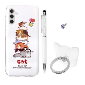 mavis's diary galaxy a13 case with ring holder & stylus, cute floral pattern slim fit soft tpu rubber gel case, women girls protective cover compatible with samsung galaxy a13 5g (cartoon cat)