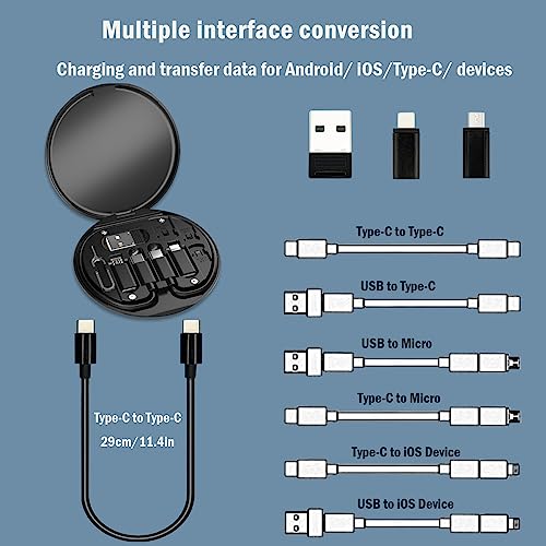 Yesimla USB C Adapter OTG Cable Kit, Multi Charging Cable Case Convertor USB C to iOS Device/Type C/Micro/USB A Adapter, Data Transfer Contains Card Slot for Traveling, Use as Phone Holder (Black)