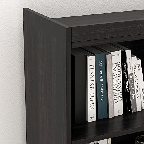 Homsee Tall Bookcase Bookshelf with 3 Tier Open Shelves, 1 Drawer and 2 Doors, Wooden Display Storage Cabinet for Home Office, Living Room, Black and Brown