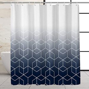 VEGA U Waffle Texture Shower Curtain for Bathroom, Geometry Themed with Small Polka Dot Design Bath Decor with Hooks, 72x72 Inch (Navy Blue)