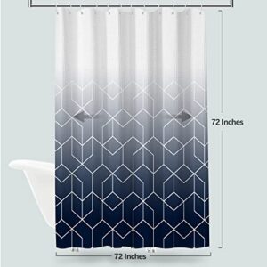 VEGA U Waffle Texture Shower Curtain for Bathroom, Geometry Themed with Small Polka Dot Design Bath Decor with Hooks, 72x72 Inch (Navy Blue)