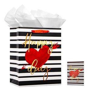facraft valentines gift bags with handles 13" large valentines day gift bag for boyfriend kids happy day gift bag with tissue paper for her him men wife anniversary weddings bridal shower gift bag