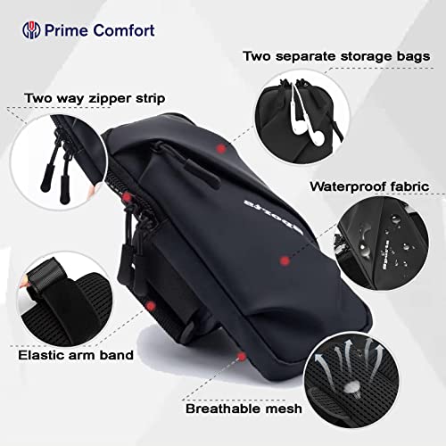 Prime Comfort Phone Holder, Small Crossbody Shoulder Holsters Bag with Arm Band, Fits iPhone and Android, Use for Running, Walking, Hiking & Biking (6.7 Inches, Black)