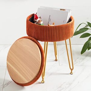 lue bona velvet vanity stool chair for makeup room, pumpkin brown vanity stool with gold legs,18” height, small storage ottoman foot ottoman rest for living room, bathroom