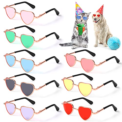 8 Pcs Heart Metal Sunglasses for Cats Small Dogs Costume Retro Small Cat Glasses Dog Glasses Dolls Sunglasses Party Cosplay Costume Photo Prop