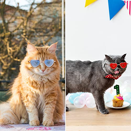 8 Pcs Heart Metal Sunglasses for Cats Small Dogs Costume Retro Small Cat Glasses Dog Glasses Dolls Sunglasses Party Cosplay Costume Photo Prop