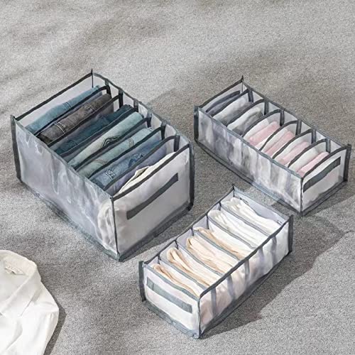 DacDark Wardrobe Clothes Organizer 2 Pcs, 7 Grids Leggings Compartment Storage Box Closet, Folding Drawer For Clothing Mesh Separation, Transparent Divider For Stacking Pants Organizer