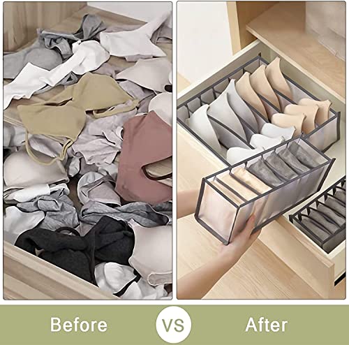 DacDark Wardrobe Clothes Organizer 2 Pcs, 7 Grids Leggings Compartment Storage Box Closet, Folding Drawer For Clothing Mesh Separation, Transparent Divider For Stacking Pants Organizer