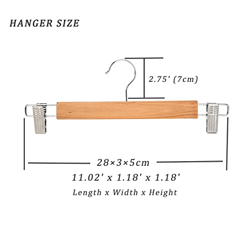 Wooden Pant Hanger with 2 Adjustable Anti-Rust Clips Skirt Hanger for Jeans Trousers Bottom Hanger 1 pcs-Wood