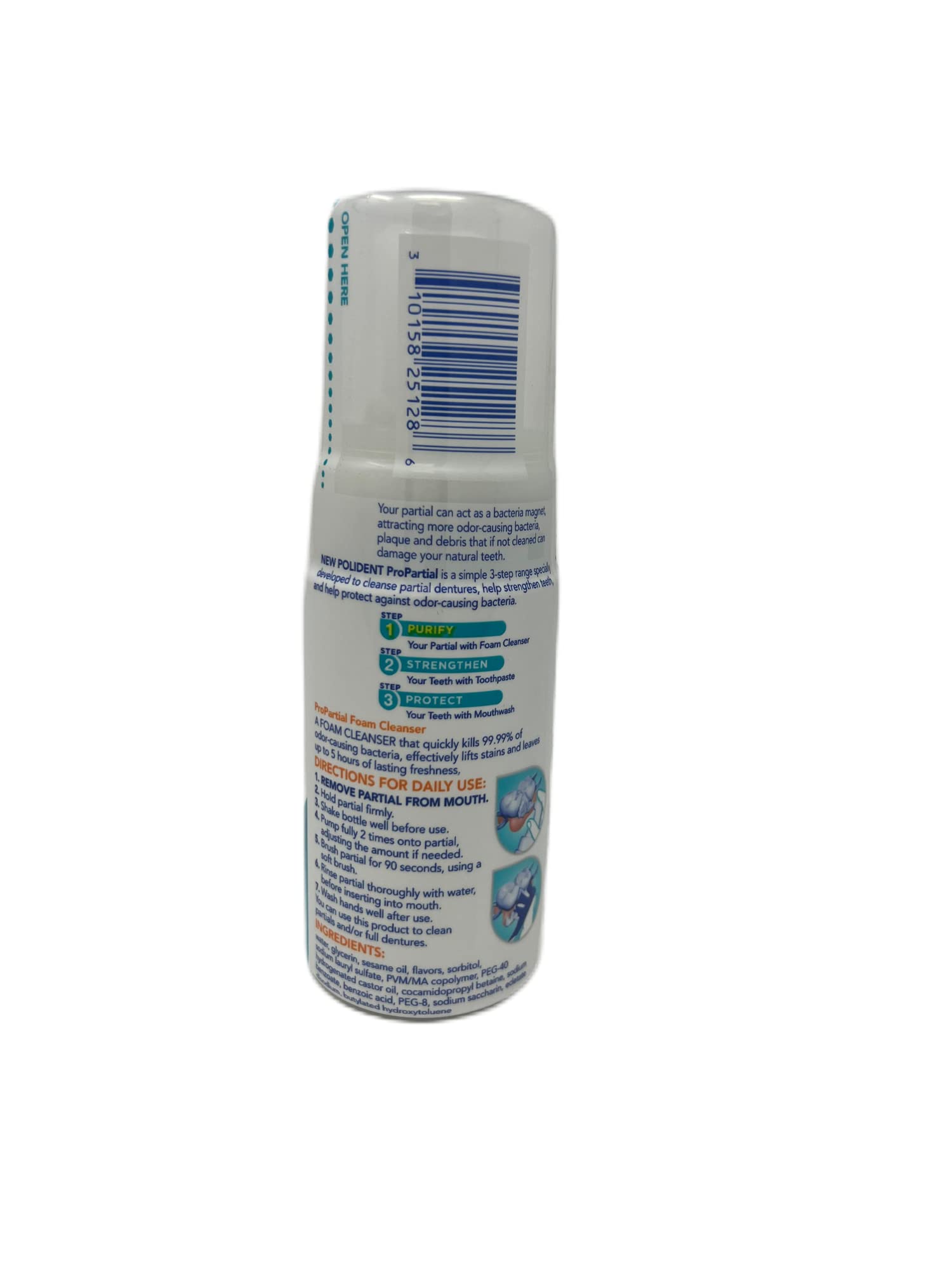 Polident Propartial Step 1 Antibacterial Partial Denture Cleanser Foam, 4.2 Oz, 3 Pack