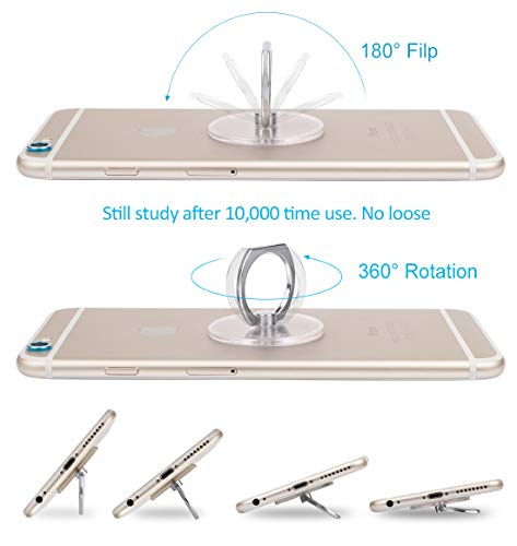 Libosaus Transparent Phone Ring Stand Holder, Round Cell Phone Ring Grip, Clear Finger Ring, Compatible iPhones and Andriod Mobile Phones (3 Silver)