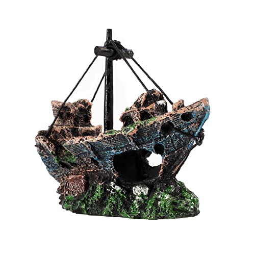 Aihotim Aquarium Decoration, Fish Tank Ornaments Shipwreck Decor Sunken Ship for Freshwater Saltwater Tanks