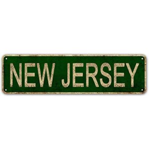 linstore new jersey sign, america state name vintage metal tin sign, wall decor for office/home/classroom - best decor gift ideas for women men friends 4x16 inches