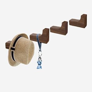 edegg wood wall hooks, 4 packs of coat rack wall mount, rustic wooden hooks, unique l-shape walnut hooks for hanging coats, towel, hat, scarfs, jackets, backpack