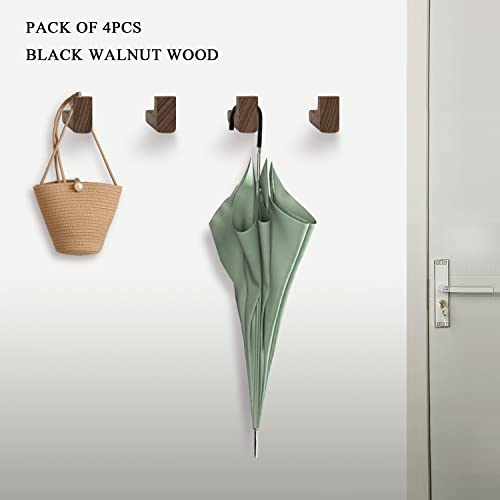 EDEGG Wood Wall Hooks, 4 Packs of Coat Rack Wall Mount, Rustic Wooden Hooks, Unique L-Shape Walnut Hooks for Hanging Coats, Towel, Hat, Scarfs, Jackets, Backpack