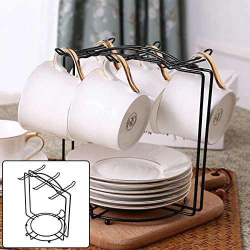 ARFUKA Coffee Mug Rack Coffee Mug Tree Coffee Mug Holder Stand Mug Tree Countertop Holder Mugs and Tea Cup Storage Rack with Small Storage Area, Holds 6 Mugs Black