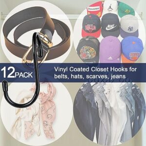 HiGift 12 Pack Purse Hanger for Closet, Non Slip Rubber Coated Closet Rod Hooks for Bags, Large Closet Organizer Hooks for Hanging Purses, Handbags, Backpacks, Belts, Scraves, Hats, Clothes -Black