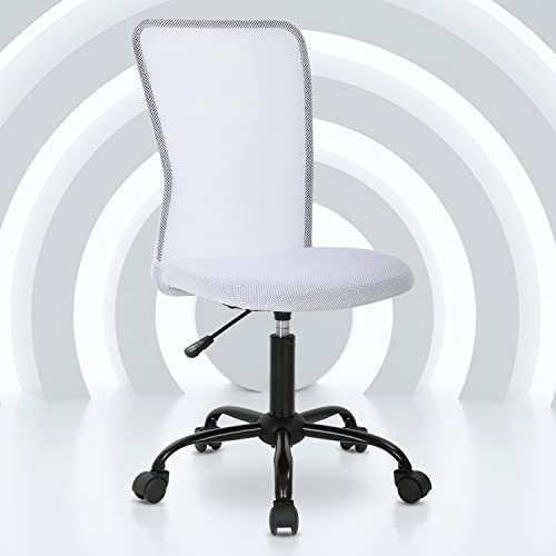 Height Adjustable Computer Chair Ergonomic Chair Without Arms Mid Back Task Chair Cheap Rolling Swivel Modern Mesh Chair for Home and Office (White)