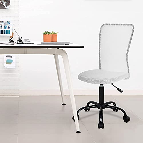 Height Adjustable Computer Chair Ergonomic Chair Without Arms Mid Back Task Chair Cheap Rolling Swivel Modern Mesh Chair for Home and Office (White)