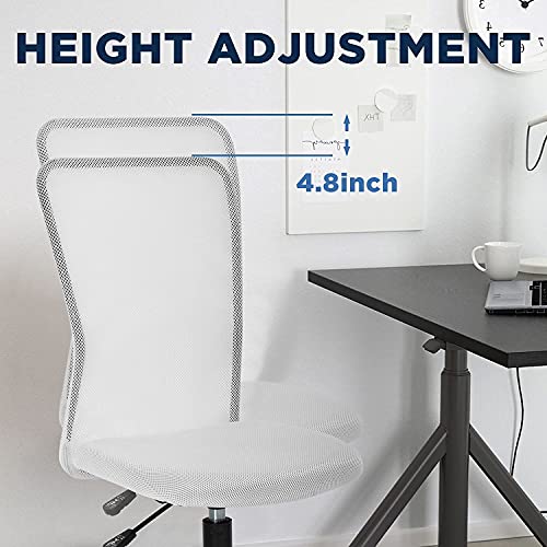 Height Adjustable Computer Chair Ergonomic Chair Without Arms Mid Back Task Chair Cheap Rolling Swivel Modern Mesh Chair for Home and Office (White)