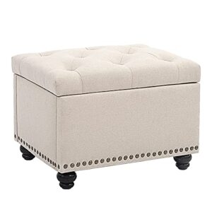 homestripe 24 inch modern tufted bedroom storage ottoman bench, linen lift top upholstered foam padded rectangular footstool, easy assemble ottoman,beige