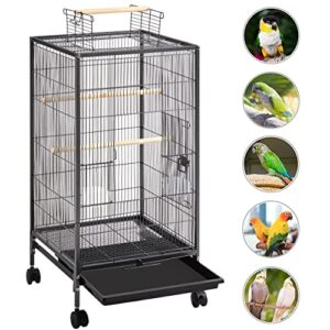 Yaheetech 40 Inch Wrought Iron Bird Cage Open-Top Parrot Cage with Rolling Stand for Parakeets Cockatiels Budgies Parrotlets Lovebirds Canary Small-Sized Birds Parrots