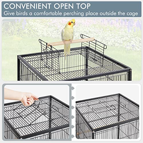 Yaheetech 40 Inch Wrought Iron Bird Cage Open-Top Parrot Cage with Rolling Stand for Parakeets Cockatiels Budgies Parrotlets Lovebirds Canary Small-Sized Birds Parrots