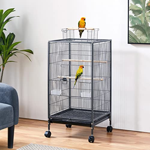 Yaheetech 40 Inch Wrought Iron Bird Cage Open-Top Parrot Cage with Rolling Stand for Parakeets Cockatiels Budgies Parrotlets Lovebirds Canary Small-Sized Birds Parrots